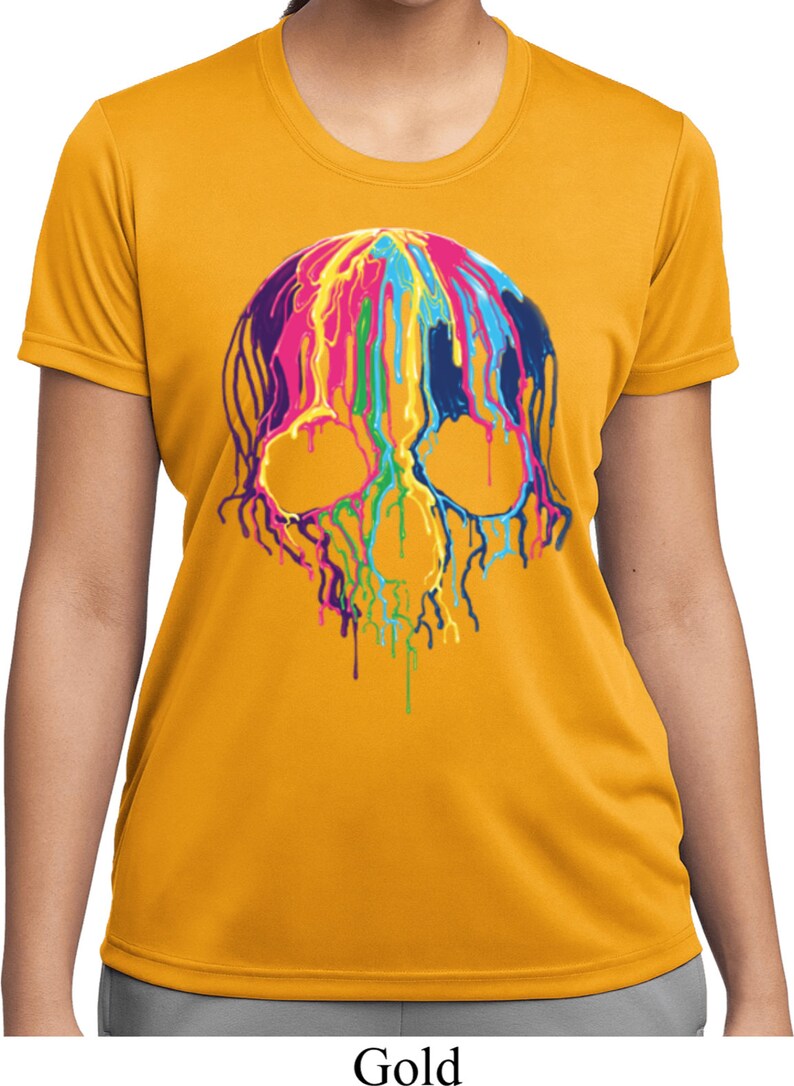 Ladies Halloween Melting Skulls Moisture Wicking Shirt 19423NBT2-LST350