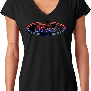 Distressed Ford Oval Ladies Ford Tri-blend V-neck Tee T-shirt 21531EV2 ...