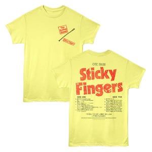 Rolling Stones Sticky Fingers Zip Shirt – Yellow Tee, Officially Licensed Band T-Shirt, Vintage Rock Music Merch