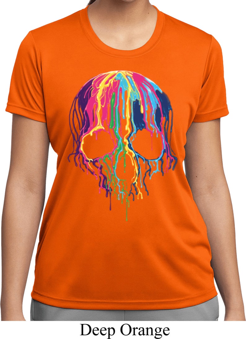 Ladies Halloween Melting Skulls Moisture Wicking Shirt 19423NBT2-LST350