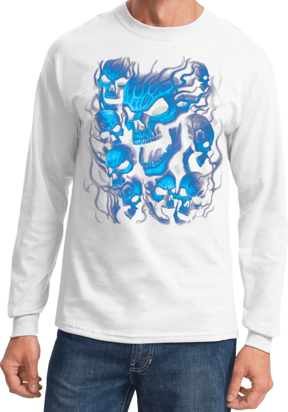 Screaming Blue Skulls Long Sleeve Tee T-shirt 18634D0-PC61LS