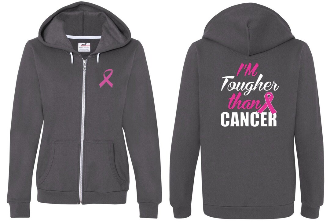 Breast Cancer Awareness Pink Ribbon I'm Tougher Than Cancer Front Back  Print Full Zip Hoodie FBTOUGH-71600FL