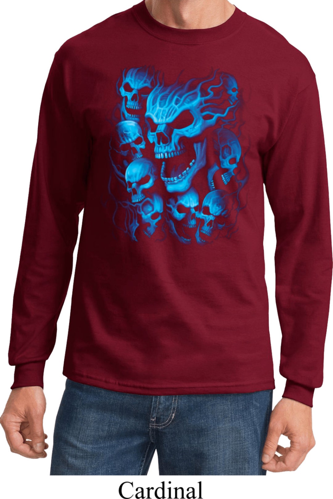 Screaming Blue Skulls Long Sleeve Tee T-shirt 18634D0-PC61LS - Etsy