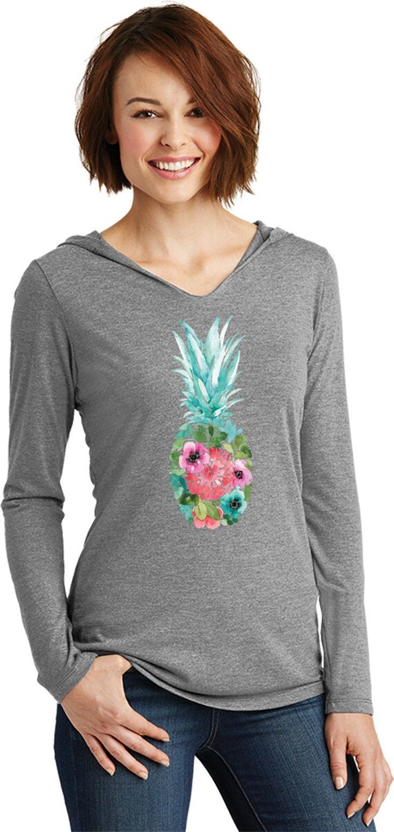 Floral Pineapple Ladies Tri Blend Long Sleeve Hoodie Shirt FLORALPINE DM139L Etsy Canada