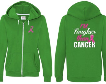 Breast Cancer Awareness Pink Ribbon I'm Tougher than Cancer Front Back  Print Full Zip Hoodie FBTOUGH-71600FL