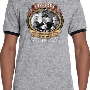 Moonshine Whiskey Adult Three Stooge&#39;s Ringer Tee T-Shirt 18667D2-923