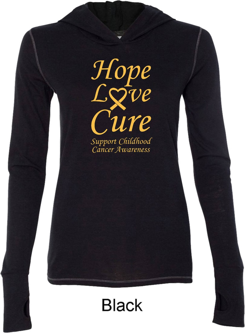 Ladies Hope Love Cure Support Childhood Cancer Awareness Tri Blend Hoodie Tee T-Shirt CH-HLC-W3101