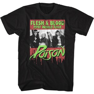 Poison &quot;Flesh & Blood&quot; 1991 World Tour Tee – Vintage-Style Rock Band Shirt, Licensed Merch, Black Unisex T-Shirt