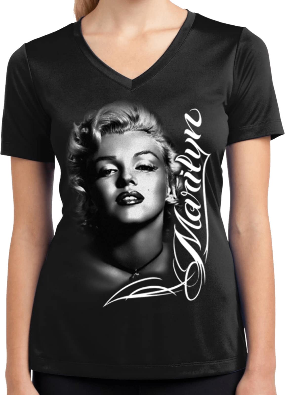 Ladies Marilyn Monroe Black and White Moisture Wicking V-neck
