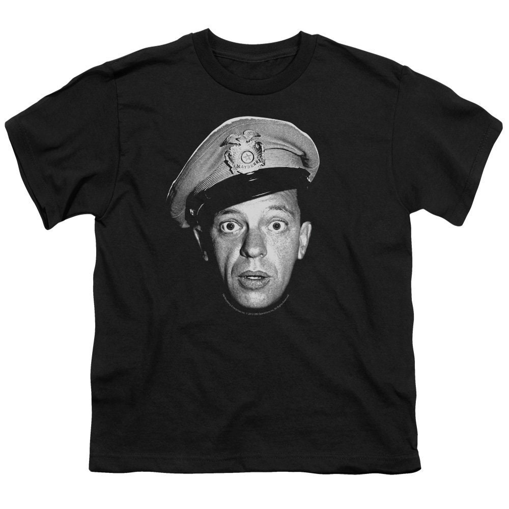 Andy Griffith Show Barney Face Kid's Black T-Shirts