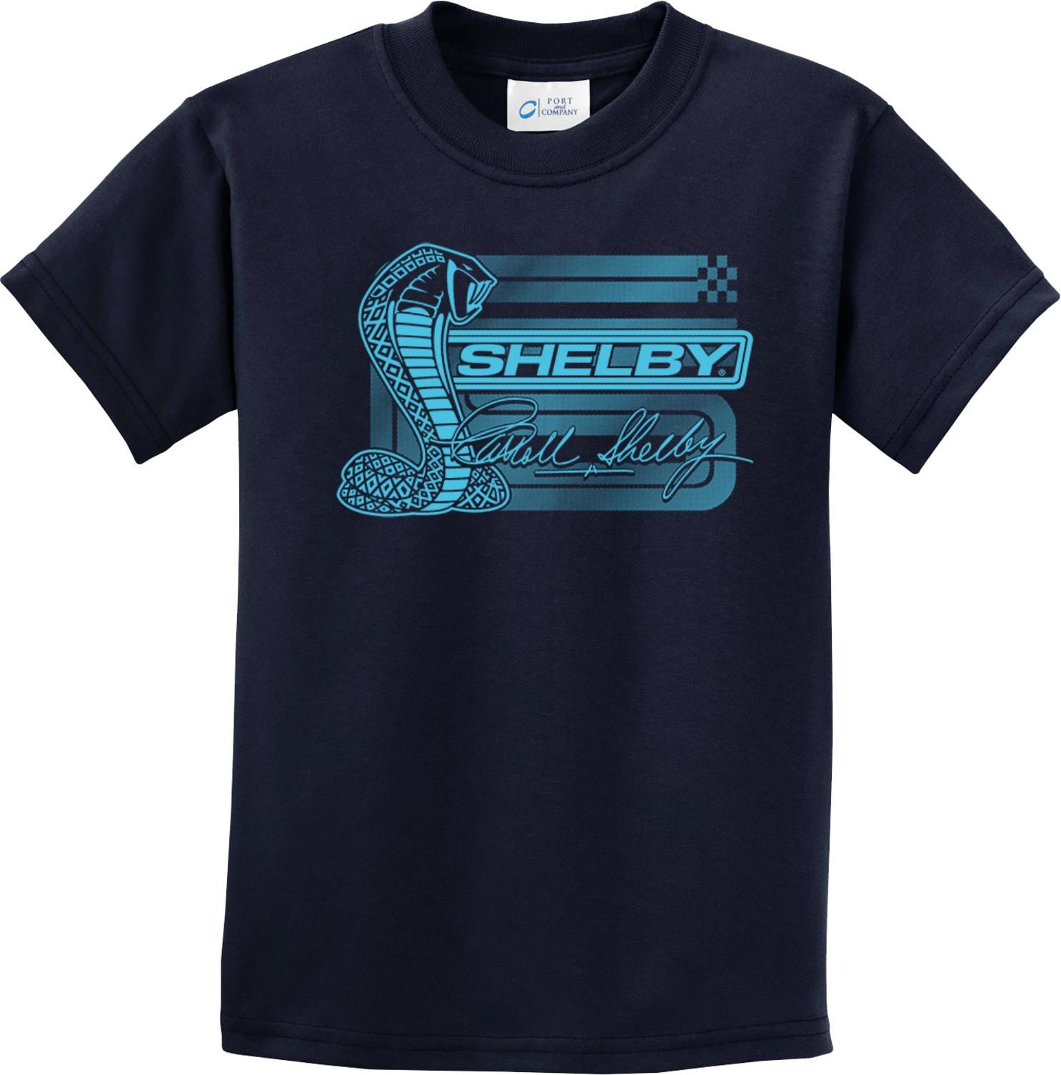 Carroll Shelby Kids Shirt Officially Licensed Aqua Logo Youth Graphic Tee Cotton Classic Racing 26313ED4-PC61Y