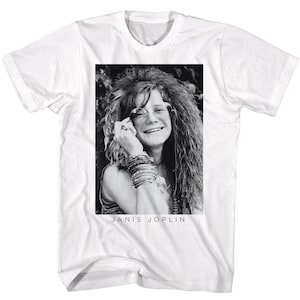 Janis Joplin Black & White Glasses Portrait White Shirt