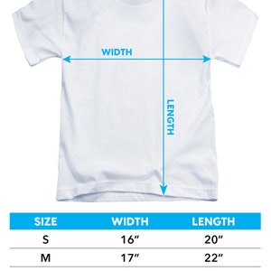 May include: Youth short-sleeve t-shirt sizing chart with measurements in inches. The chart shows the width and length of the shirt in sizes S, M, L, and XL.