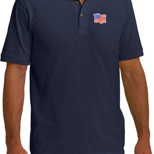 Amerikansk flagga pikétröja USA-flagga Patriotisk golfpiké - viftande flagga Navy