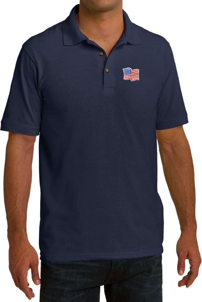 Amerikansk flagga pikétröja USA-flagga Patriotisk golfpiké - viftande flagga Navy