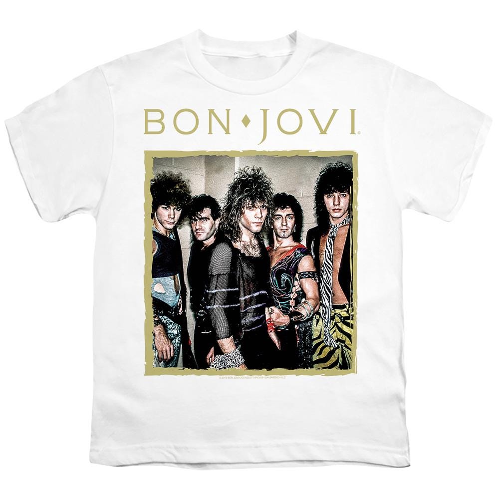 Y2K❕VINTAGE✌Jon Bon Jovi 半袖Tシャツ バンド　XL Bon Jovi White Shirt Officially Licensed Band Tee Framed Photo