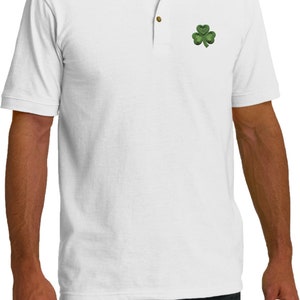 Men's St Patrick's Day Shamrock Patch Pocket Print Pique Polo Tee T ...