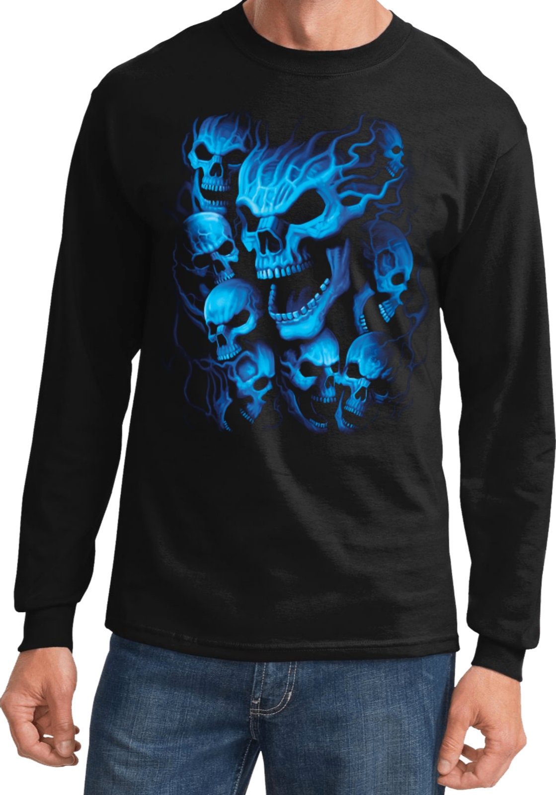 トップス Civarize skull long sleeve t-shirt lgb Screaming Blue Skulls Long Sleeve Tee T-shirt 18634D0-PC61LS - Etsy