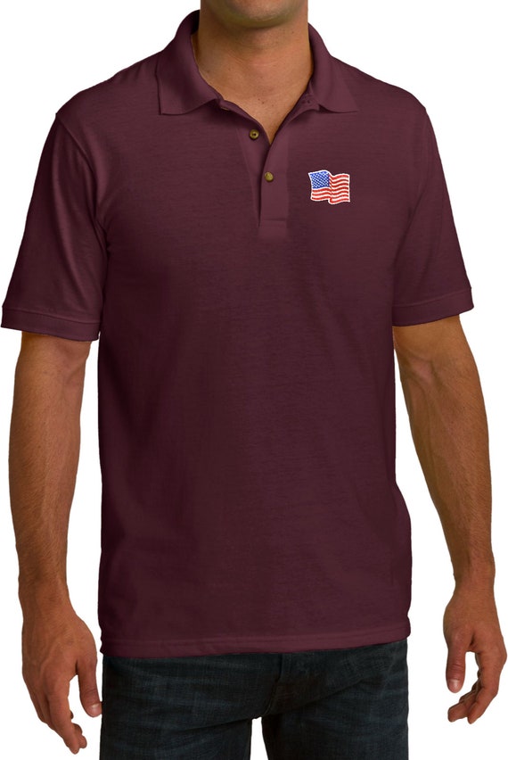 American Flag Polo Shirt USA Flag Patch Patriotic Golf Polo - Waving Flag