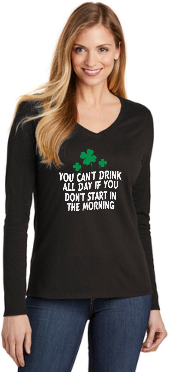 Anbech St. Patrick's Day Funny Drinking & Lucky Tee - Women's V-Neck Green T-Shirt, Size L - View #7
