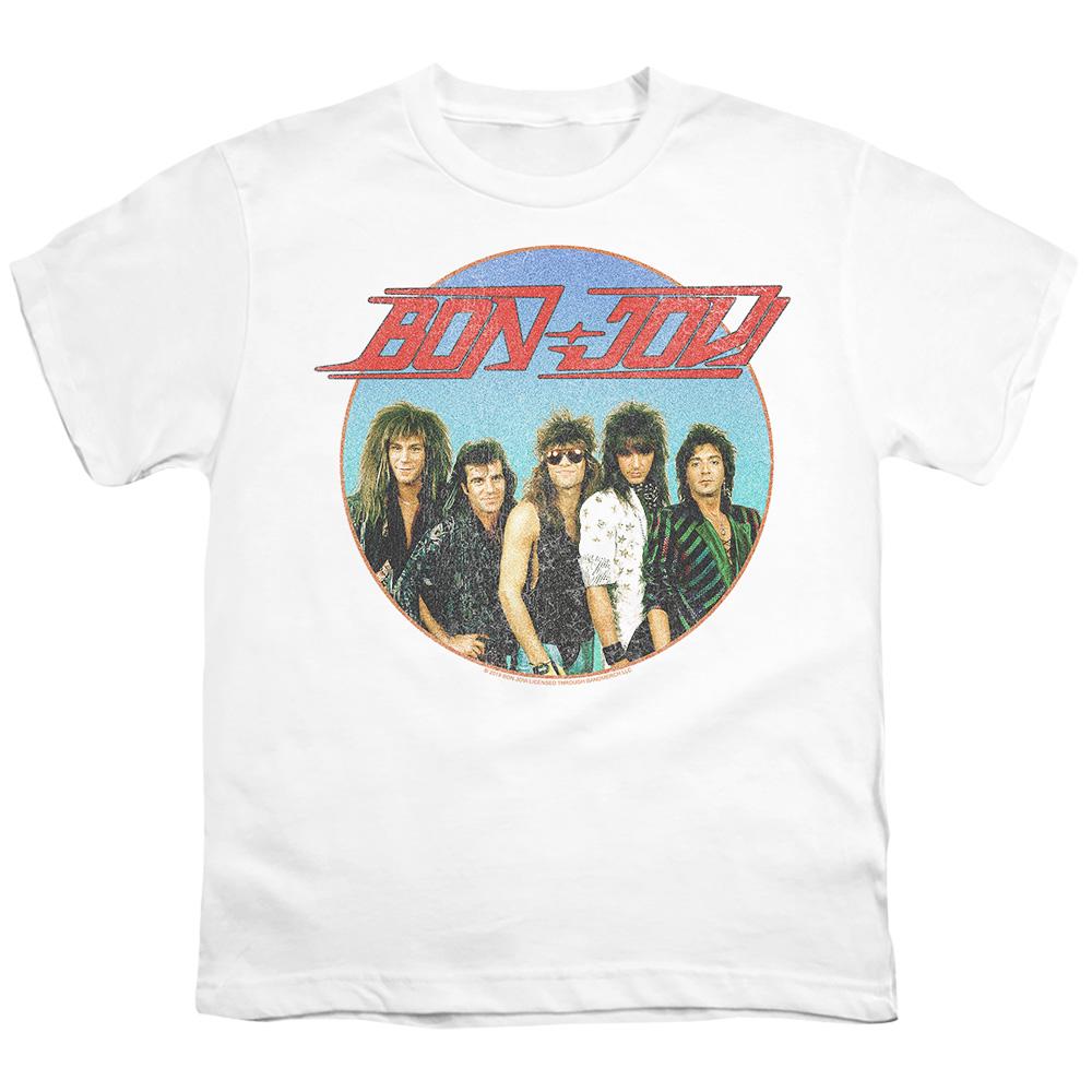Bon Jovi White Shirts Distressed Circular Photo Tee Officially