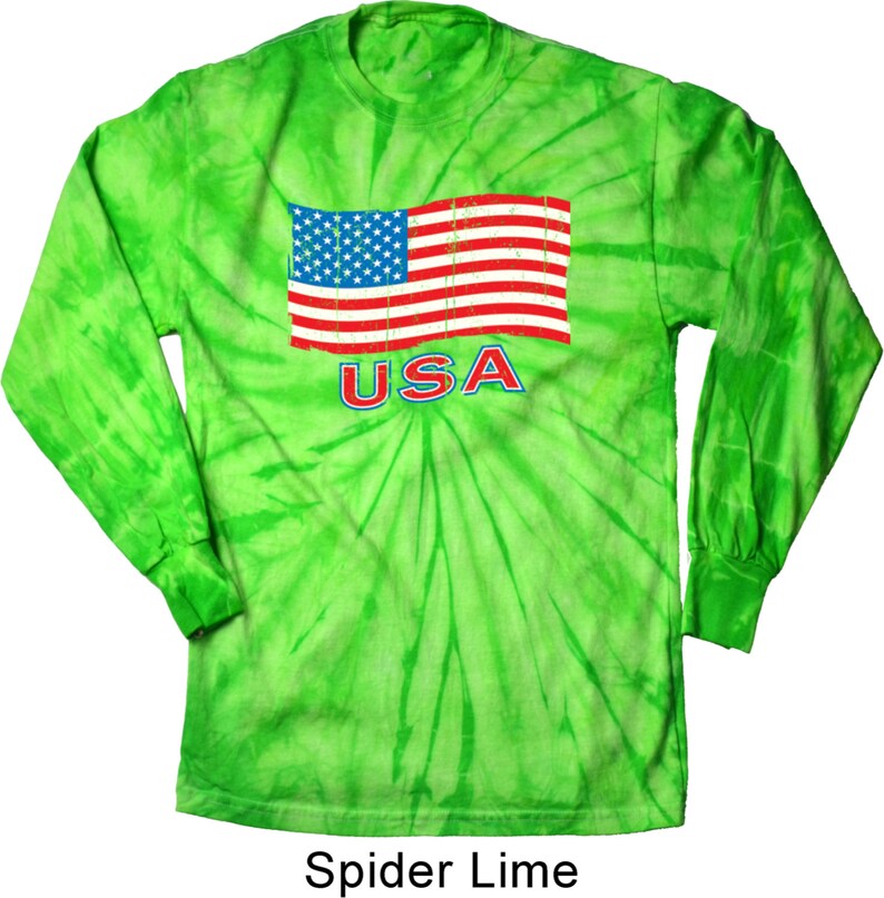 Distressed USA Flag Adult Long Sleeve Tie Dye Tee Tshirt Etsy