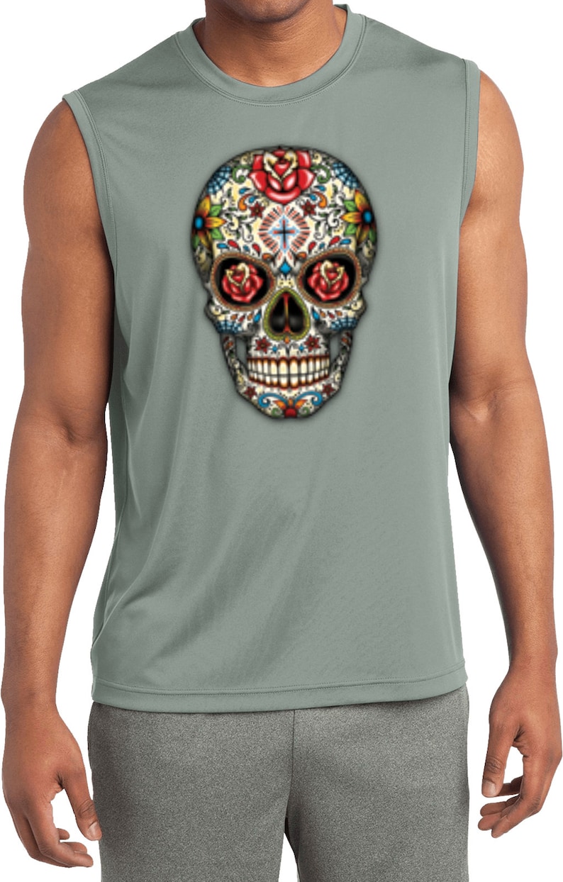 Sugar Skull with Roses Men/'s Halloween Sleeveless Moisture Wicking Tee T-Shirt 16553-ST352