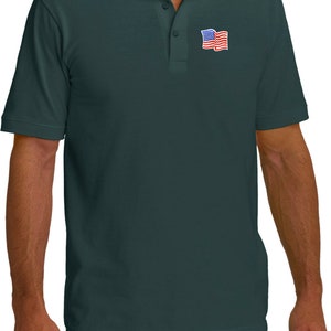 Amerikansk flagga pikétröja USA-flagga Patriotisk golfpiké - viftande flagga Dark Green