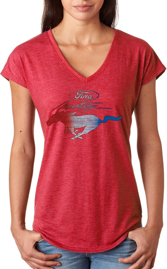 Mustang rouge blanc et bleu dames Ford Tri Blend v Neck Tee T Shirt 21528HD2 6750VL Etsy France
