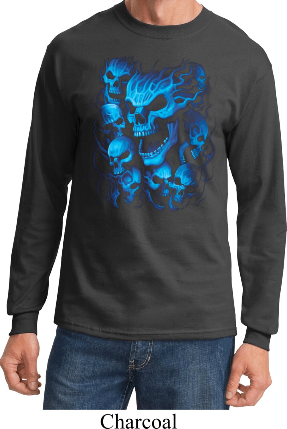 Screaming Blue Skulls Long Sleeve Tee T-shirt 18634D0-PC61LS