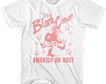 Officially Licensed The Black Crowes White Adult Shirt – “America or Bust” Graphic Tee – Classic Rock Band Merch – Unisex Concert T-Shirt