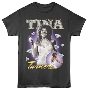 Tina Turner Charcoal Grey Shirt – Officially Licensed Tee Featuring Tina with Sparkling Diamonds Design