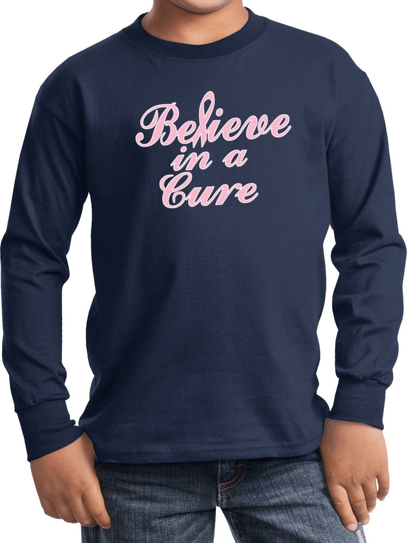 Kid/'s Breast Cancer Awareness Believe in a Cure Long Sleeve Tee T-Shirt 19099E4-PC61YLS