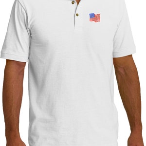 Amerikansk flagga pikétröja USA-flagga Patriotisk golfpiké - viftande flagga Vit