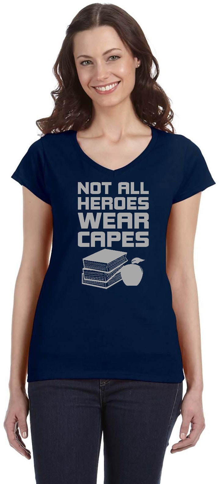 Not All Heroes Wear Capes Teachers Women's Fit V-Neck | Etsy