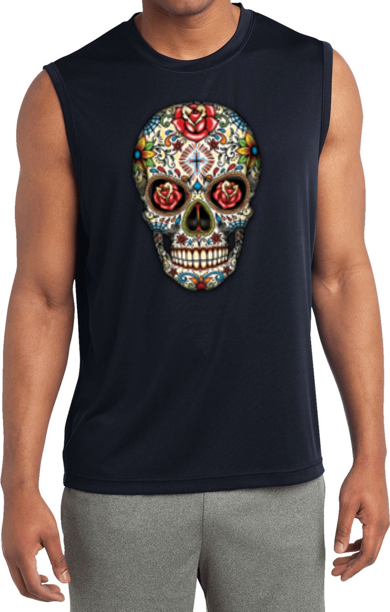 Sugar Skull with Roses Men/'s Halloween Sleeveless Moisture Wicking Tee T-Shirt 16553-ST352