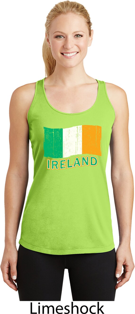 Ladies St Patrick's Day Distressed Ireland Flag Dry Wicking Racerback Tank Top XIT-11516-LST356