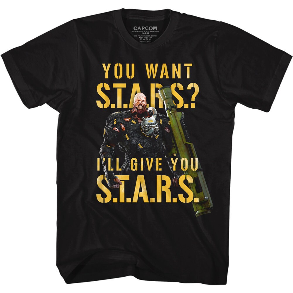 ★ILLIGO★ STAR LETTERING FIT T-SHIRT Resident Evil You Want STARS I'll Give You STARS Black