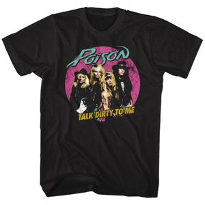 Officially Licensed Poison &quot;Talk Dirty to Me&quot; Black T-Shirt – Retro Rock Tee with Pink Circle Logo