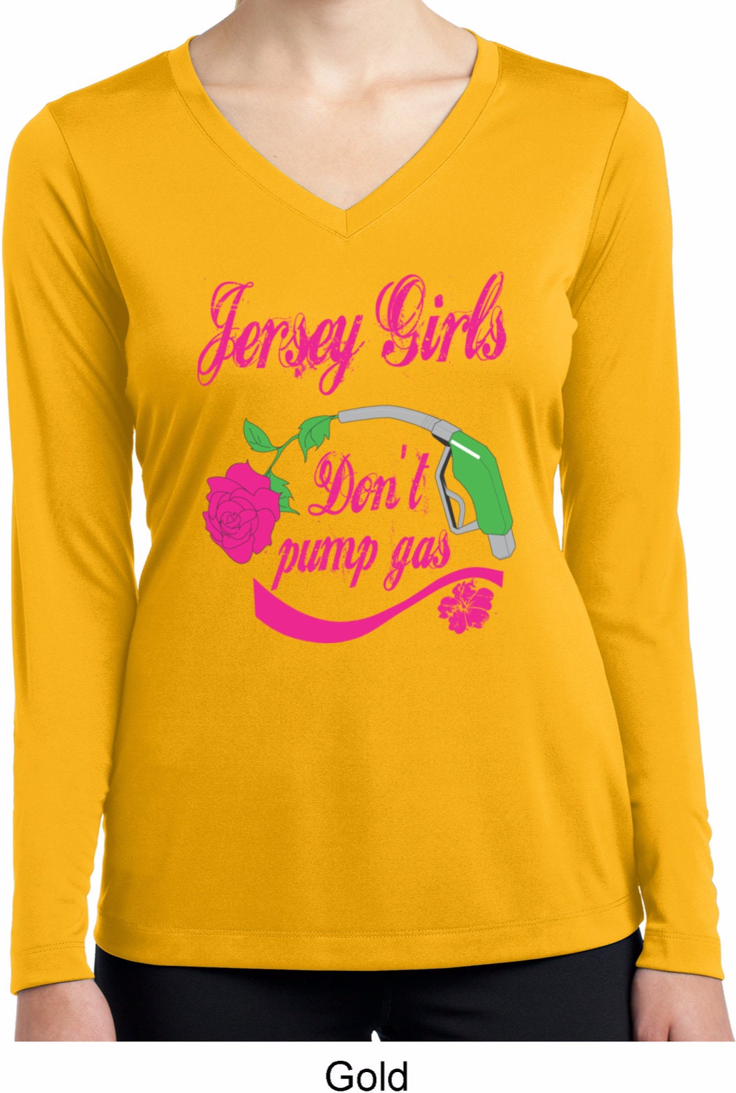 Jersey Girls Don't Pump Gas Ladies Moisture Wicking V-neck Long