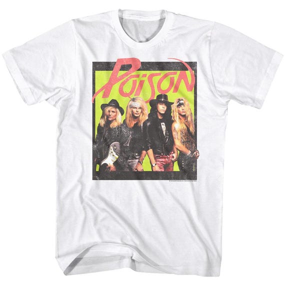 Poison バンドTシャツ Officially Licensed Poison Band T-shirt – White Tee W/ Vintage