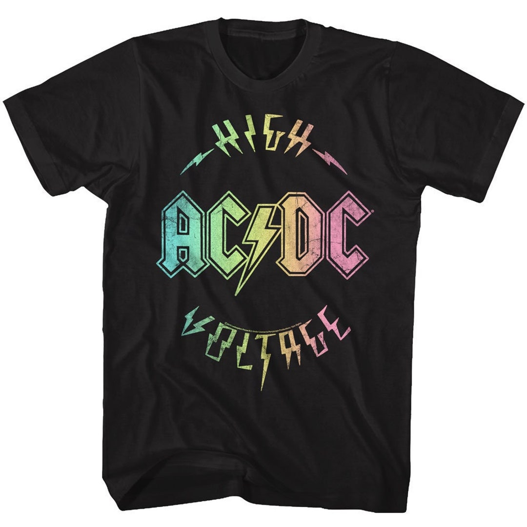 AC/DC Neon High Voltage Logo Black Shirts - Etsy