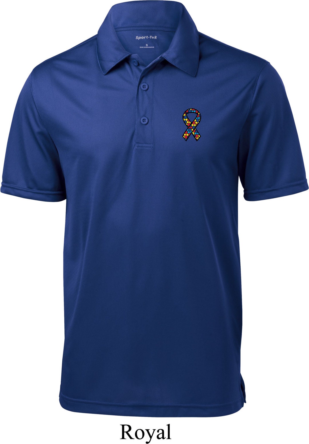 Autism Awareness Ribbon Pocket Print Men's Textured Polo Tee T-Shirt AUTRIB-PP-ST690
