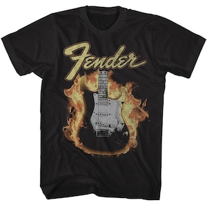 Fender Flame Guitar Black Shirts