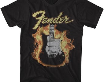 Fender Flame Guitar Black Shirts