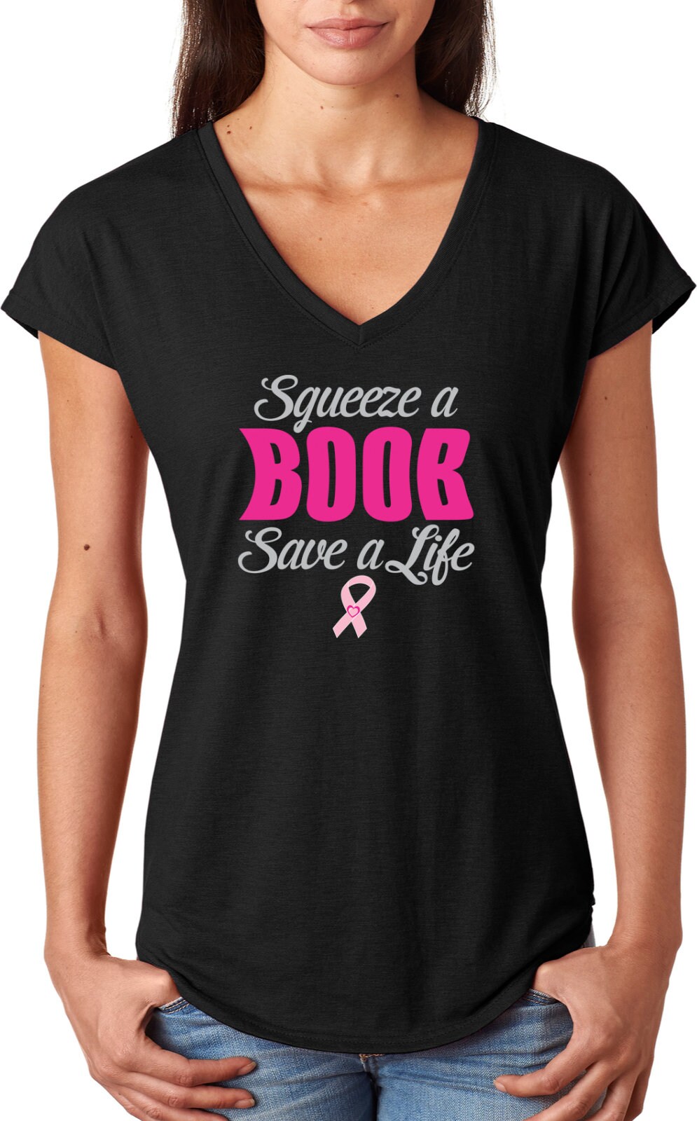 Ladies Breast Cancer Awareness Squeeze a Boob Save a Life Tri