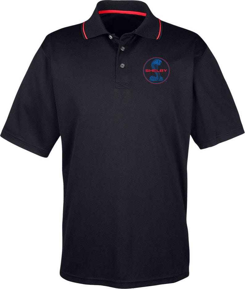 Shelby Blue and Red Pocket Print Men/'s Ford Cool /& Dry Two Tone Polo Shirt 18150EL9-PP-8406