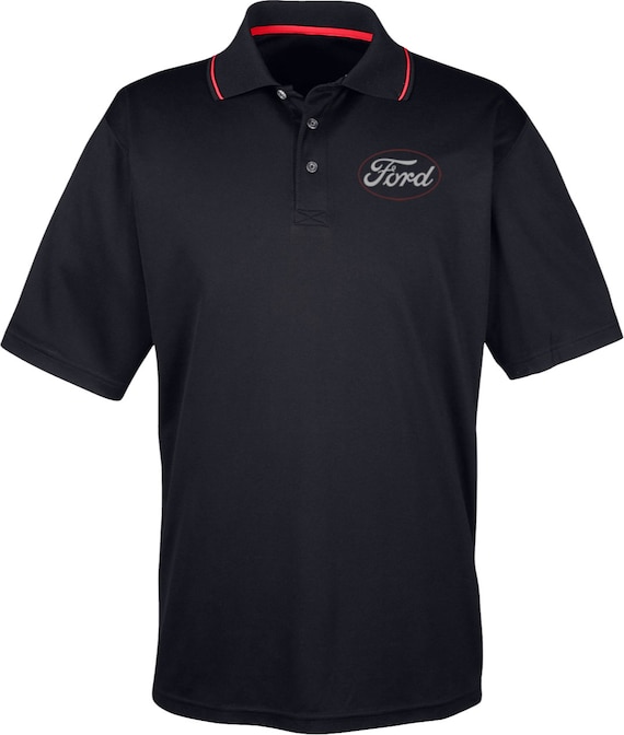 White Ford Logo Pocket Print Men's Cool & Dry Two Tone Polo
