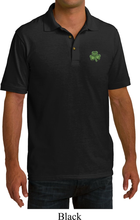 Men's St Patrick's Day Shamrock Patch Pocket Print Pique Polo Tee