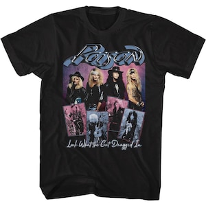 Poison &quot;Look What the Cat Dragged In&quot; T-Shirt – Vintage Rock Band Tee, Licensed 80s Glam Metal Shirt